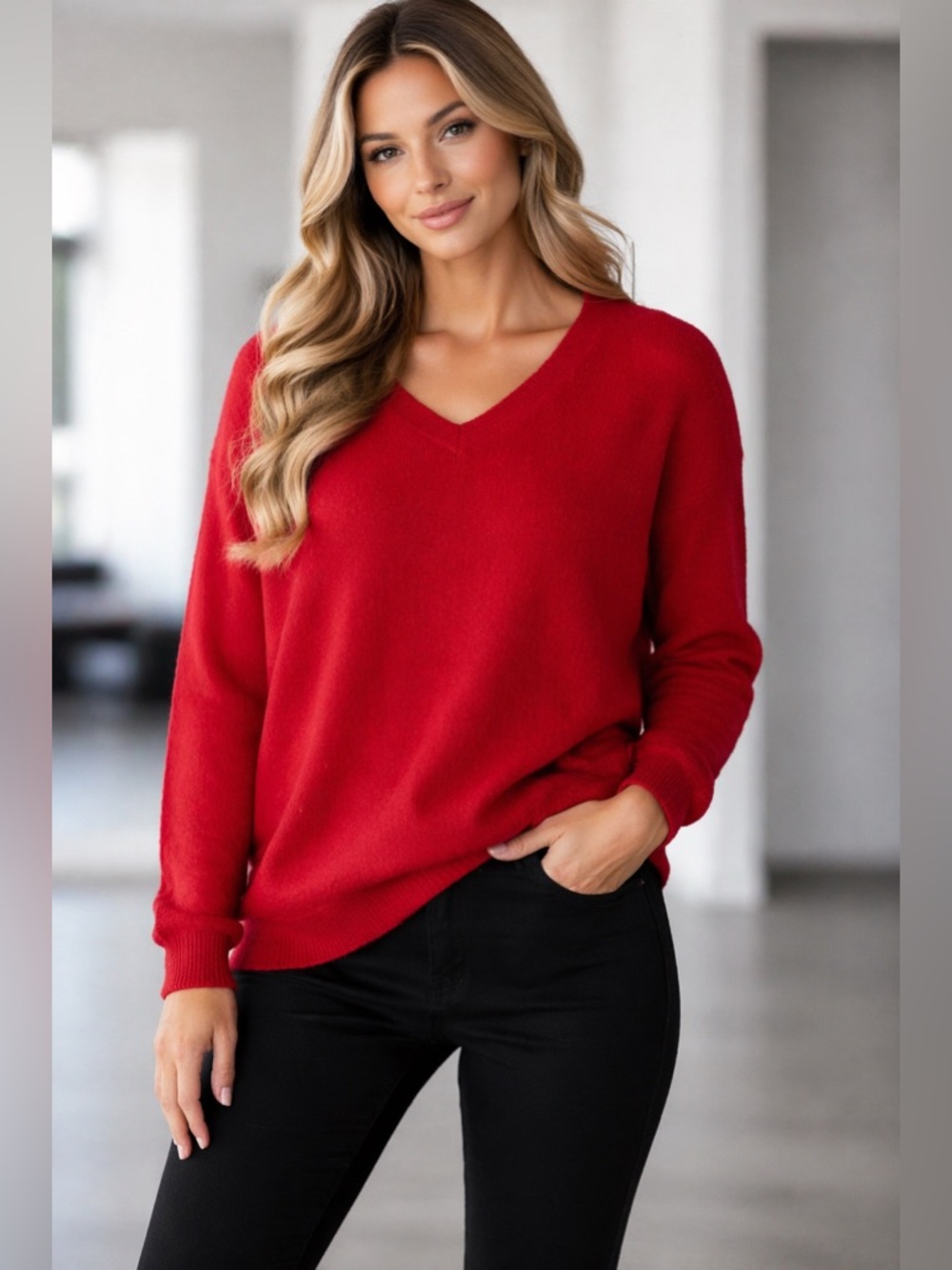 Charter Cashmere Club V-Neck Sweater in Red